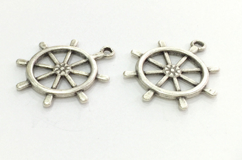 2 Silver Charms Antique Silver Plated Charm 27 mm G13816