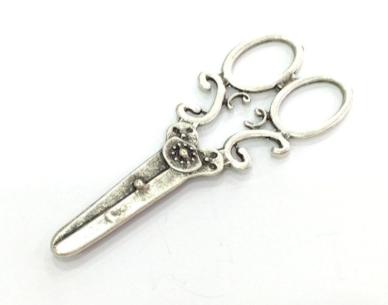 Scissors Pendants , Antique Silver Plated Metal 75x30 mm   G3969