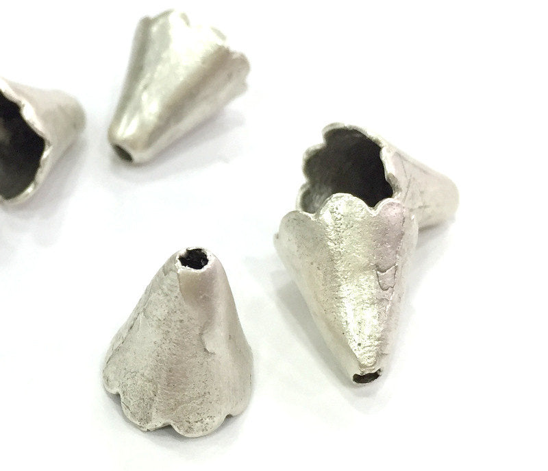 4 Antique Silver Plated Brass Cones , Findings  12x10mm  G3950
