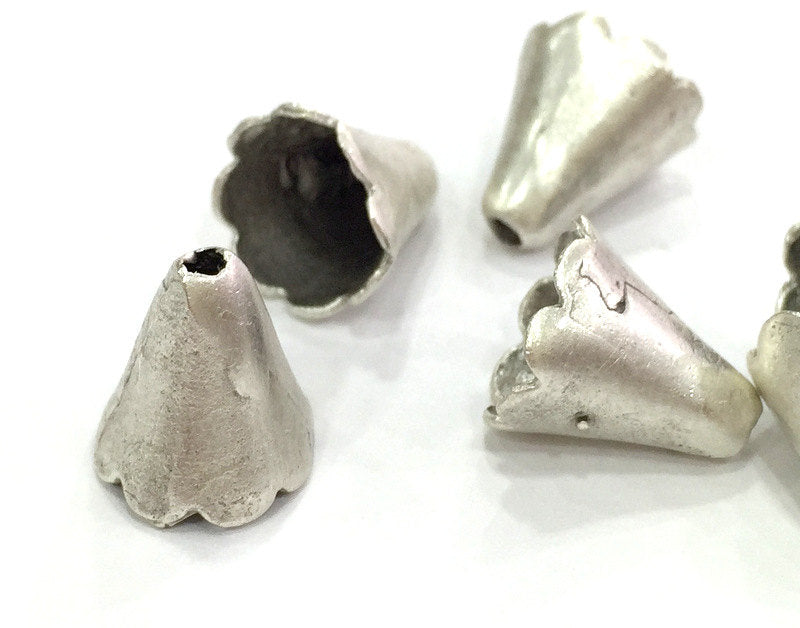 4 Antique Silver Plated Brass Cones , Findings  12x10mm  G3950