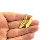 2 Pcs Raw  Brass Feather Charms   42x8mm   G3953