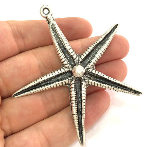 Starfish Pendants , Antique Silver Plated Metal 74x72 mm   G3958