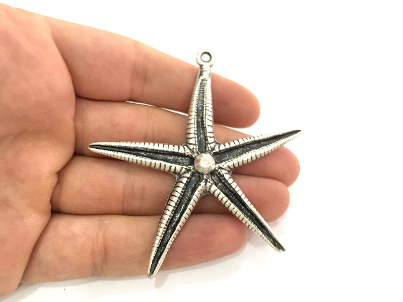 Starfish Pendants , Antique Silver Plated Metal 74x72 mm   G3958