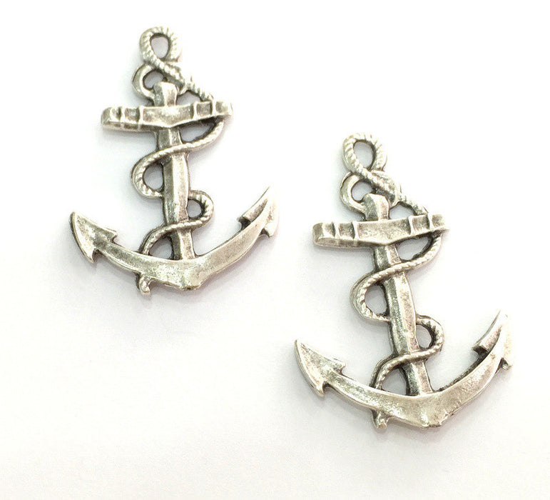 2  Antique Silver Plated Metal Anchor Pendant 48x30mm  G8639