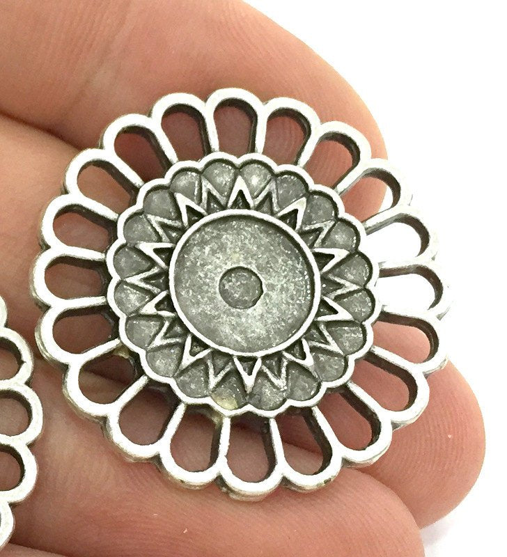 2 Antique Silver Connector Blank , Mountings  (10mm Blank)  G3963