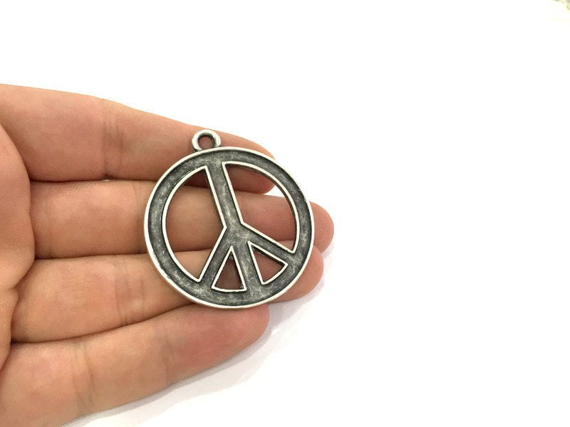 Peace Pendants , Antique Silver Plated Metal 45 mm   G3965