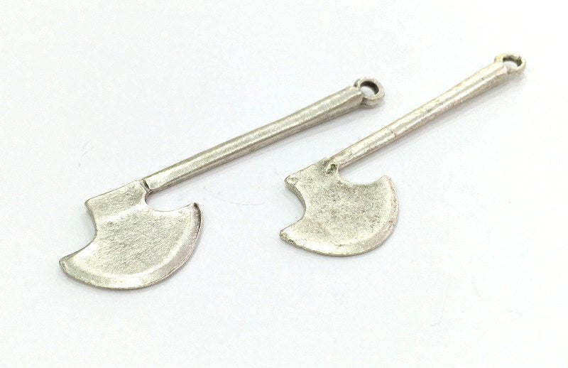 2 Axe Pendants , Antique Silver Plated 62x19 mm   G3967