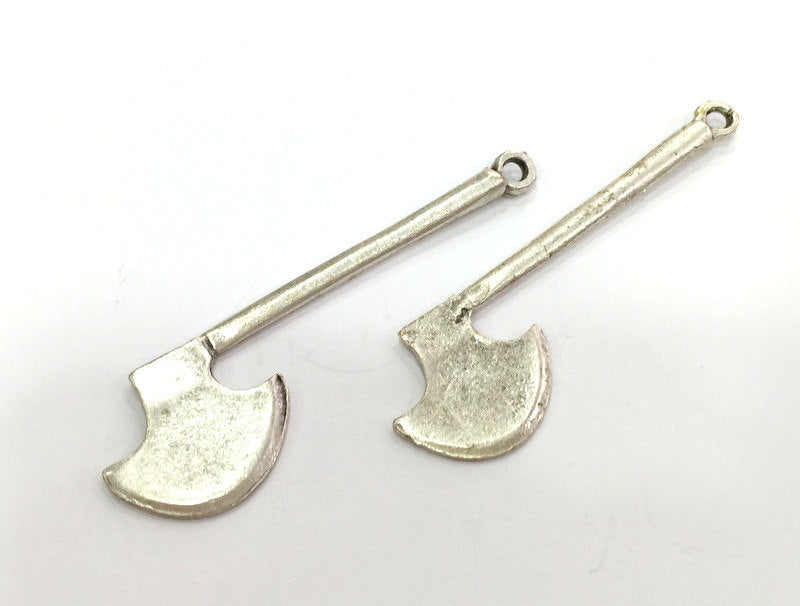 2 Axe Pendants , Antique Silver Plated 62x19 mm   G3967