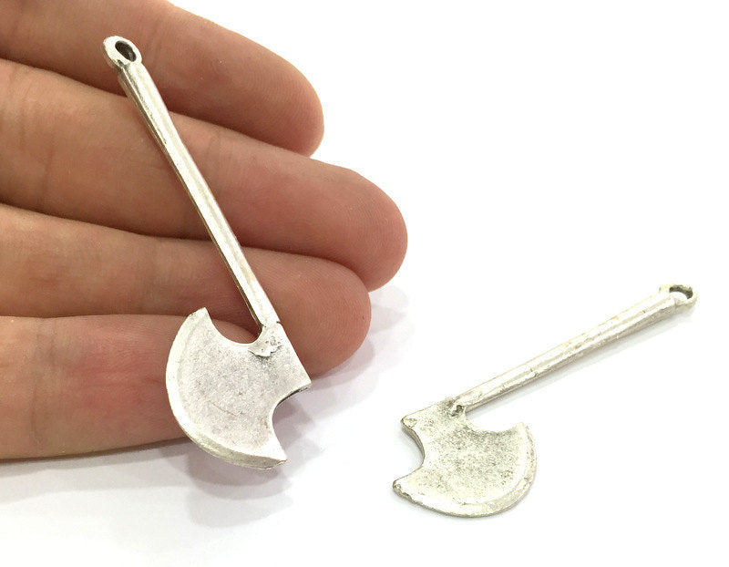 2 Axe Pendants , Antique Silver Plated 62x19 mm   G3967