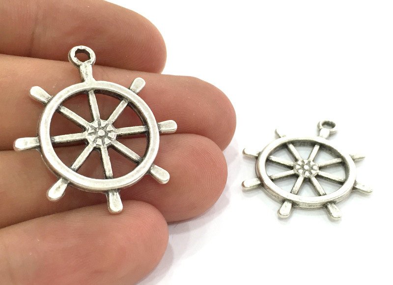2 Silver Charms Antique Silver Plated Charm 27 mm G13816