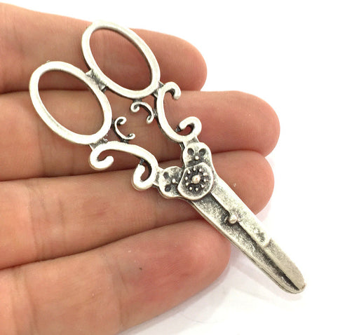 Scissors Pendants , Antique Silver Plated Metal 75x30 mm   G3969