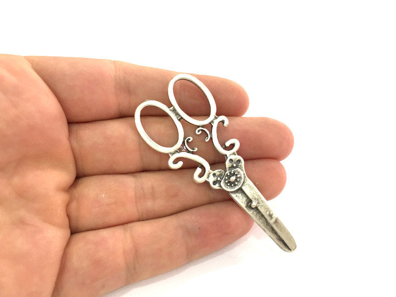 Scissors Pendants , Antique Silver Plated Metal 75x30 mm   G3969