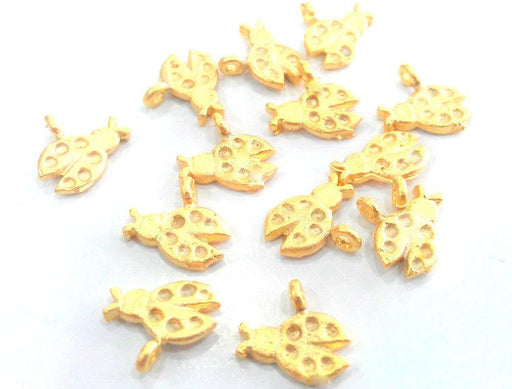 5 Gold Charms Ladybug Charms , Gold Plated Brass 5 Pcs  G460