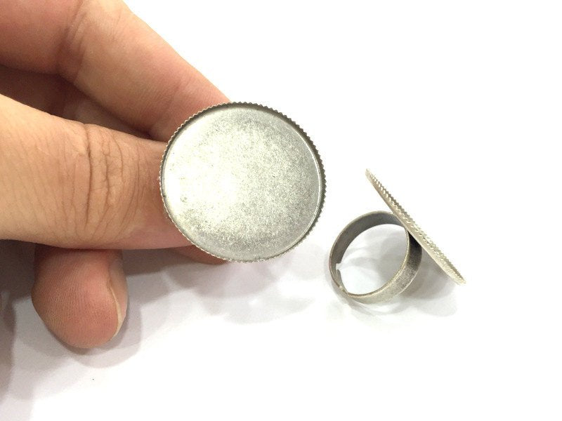 5 Pcs (25mm) Antique Silver Plated Brass Adjustable Ring Blank G3976