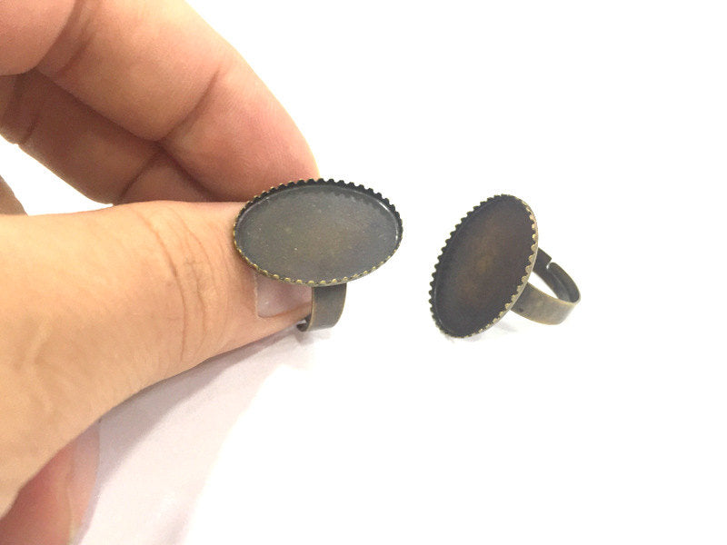 5 Pcs (25x18mm) Antique Bronze Plated Brass Adjustable Ring Blank G3982