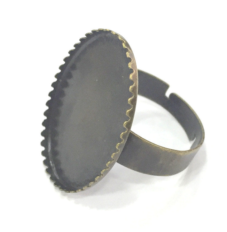 5 Pcs (25x18mm) Antique Bronze Plated Brass Adjustable Ring Blank G3982
