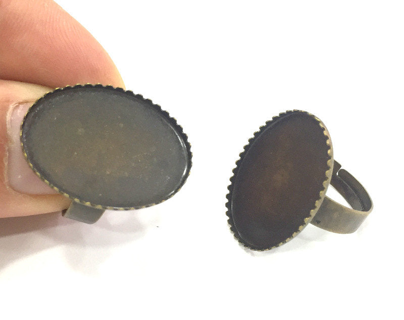 5 Pcs (25x18mm) Antique Bronze Plated Brass Adjustable Ring Blank G3982