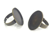 5 Pcs (25x18mm) Antique Bronze Plated Brass Adjustable Ring Blank G3982