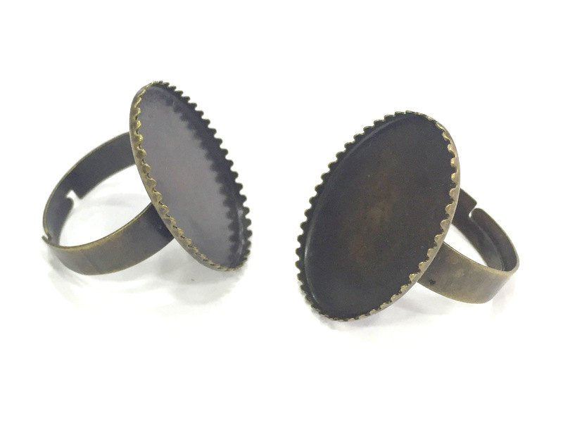 5 Pcs (25x18mm) Antique Bronze Plated Brass Adjustable Ring Blank G3982