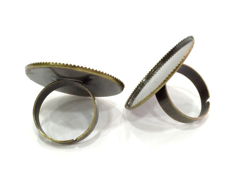 5 Ring Blank Antique Bronze Plated Brass Adjustable Ring Blank 5 Pcs (30mm) G3983