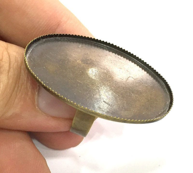 5 Antique Bronze Ring Blank Base Bezel Settings Cabochon Base Mountings Adjustable Cameo Setting 5 Pcs (40x30mm) G3985