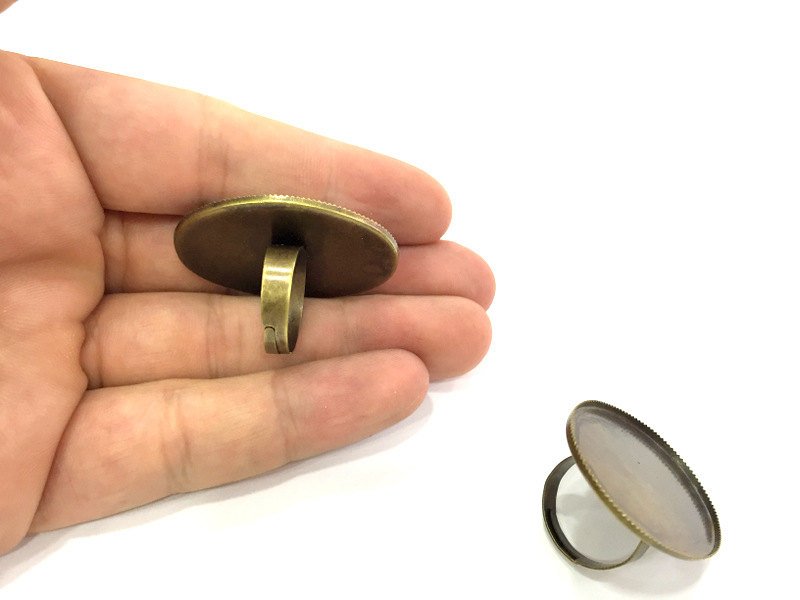 5 Antique Bronze Ring Blank Base Bezel Settings Cabochon Base Mountings Adjustable Cameo Setting 5 Pcs (40x30mm) G3985