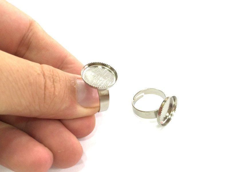 5 Ring Blank , Adjustable Silver Tone Brass   (16mm)  G3987