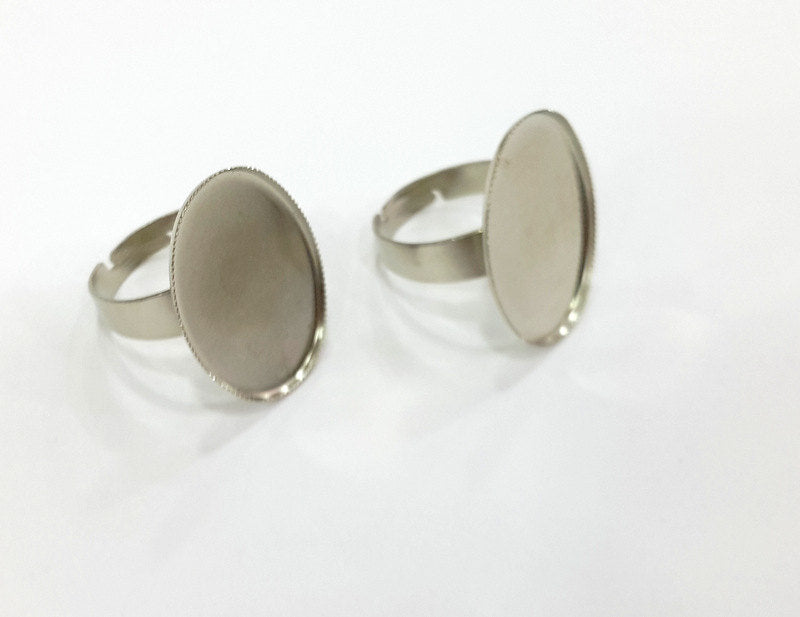 5 Ring Blank , Adjustable Silver Tone Brass   (25x18mm blank)  G3996