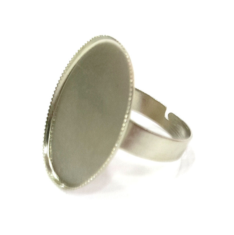 5 Ring Blank , Adjustable Silver Tone Brass   (25x18mm blank)  G3996