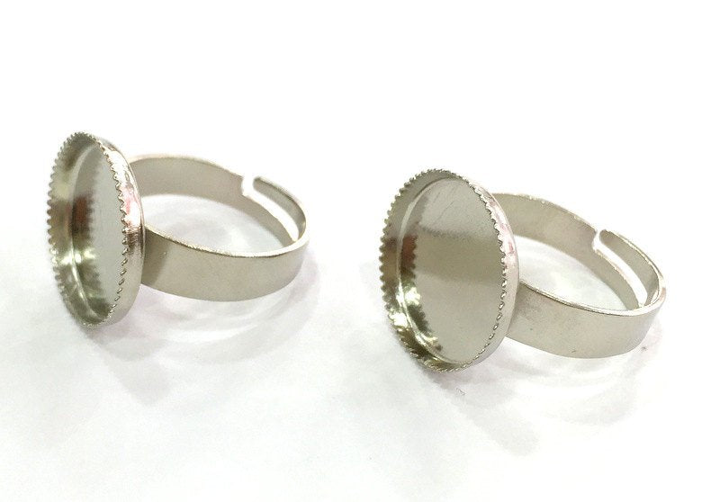 5 Ring Blank , Adjustable Silver Tone Brass   (16mm)  G3987