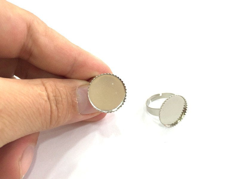 5 Ring Blank , Adjustable Silver Tone Brass   (18mm blank)  G3988