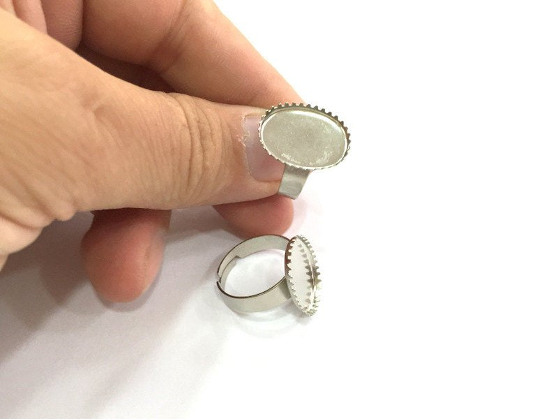 5 Ring Blank , Adjustable Silver Tone Brass   (18x13mm blank)  G3990