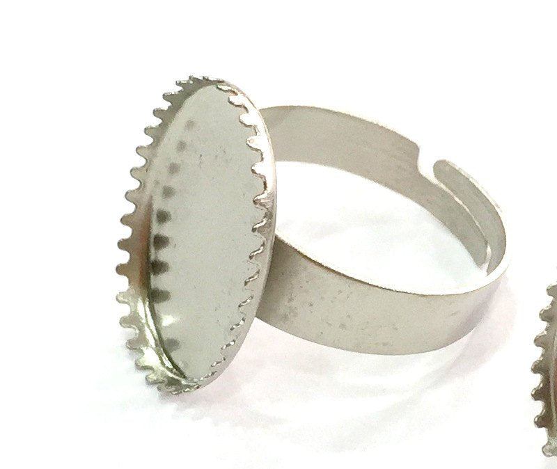 5 Ring Blank , Adjustable Silver Tone Brass   (18x13mm blank)  G3990
