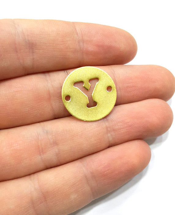 20mm   Letter Y  Charm, Double Holes Gold Plated Brass G4097