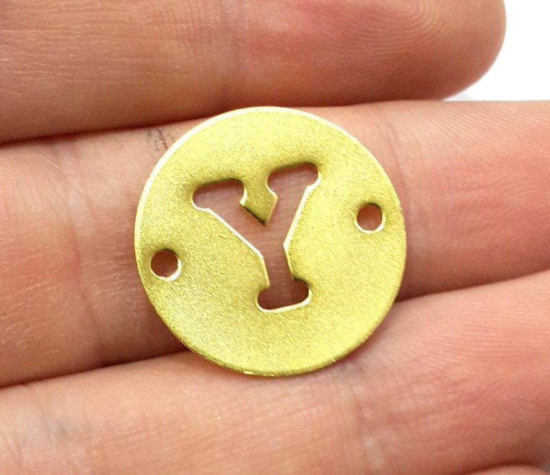 20mm   Letter Y  Charm, Double Holes Gold Plated Brass G4097