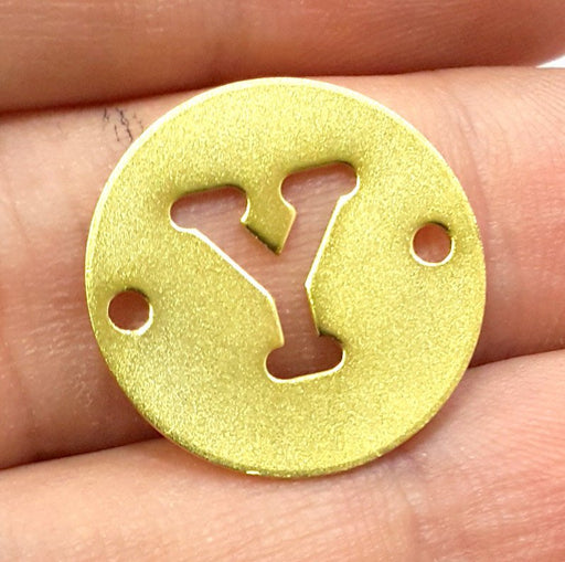 20mm   Letter Y  Charm, Double Holes Gold Plated Brass G4097