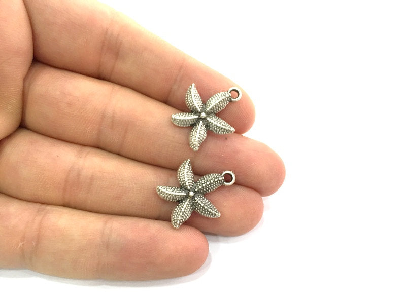 4 Pcs (22x18 mm.) Antique Silver Plated Metal Sea Star Charms    G4117