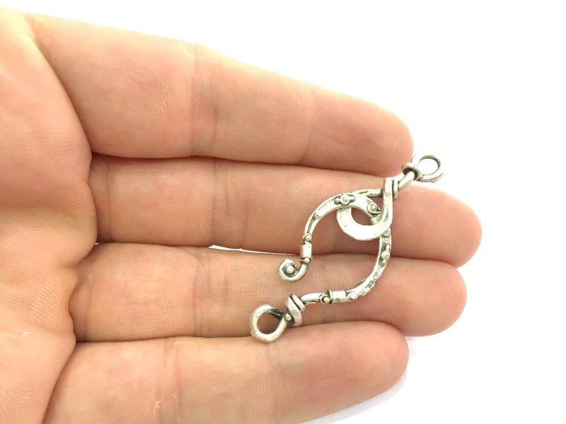 Hook Clasp Findings , Antique Silver Plated Brass G14406