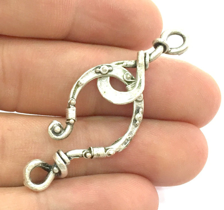 Hook Clasp Findings , Antique Silver Plated Brass G14406