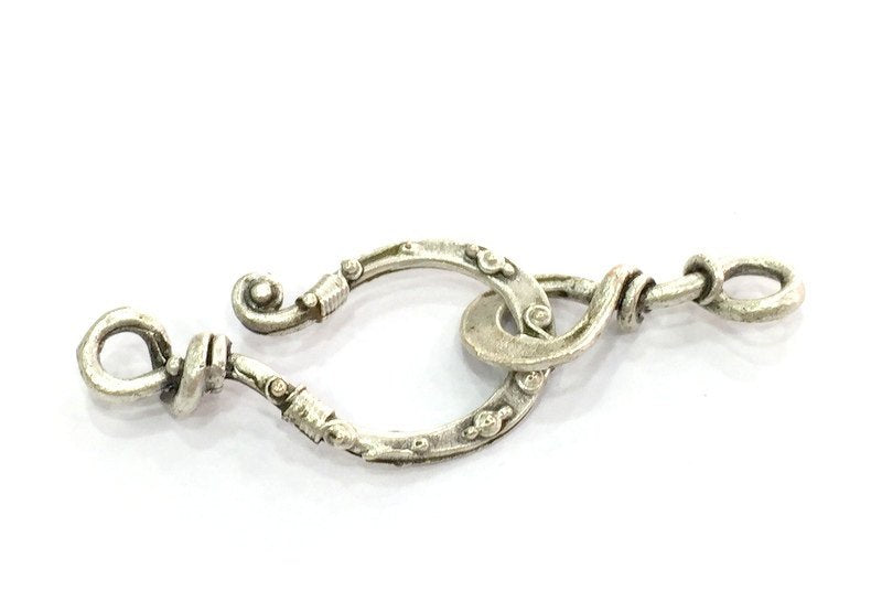 Hook Clasp Findings , Antique Silver Plated Brass G14406