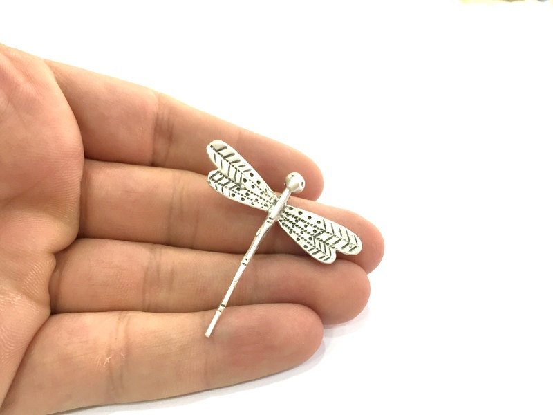 Dragonfly Pendant Antique Silver Plated Brass 40x35mm  G10789