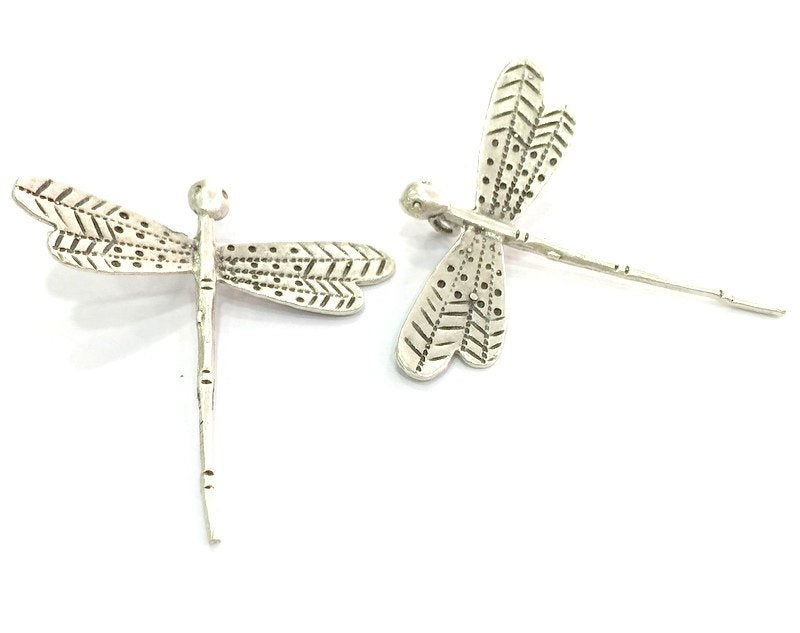 Dragonfly Pendant Antique Silver Plated Brass 40x35mm  G10789