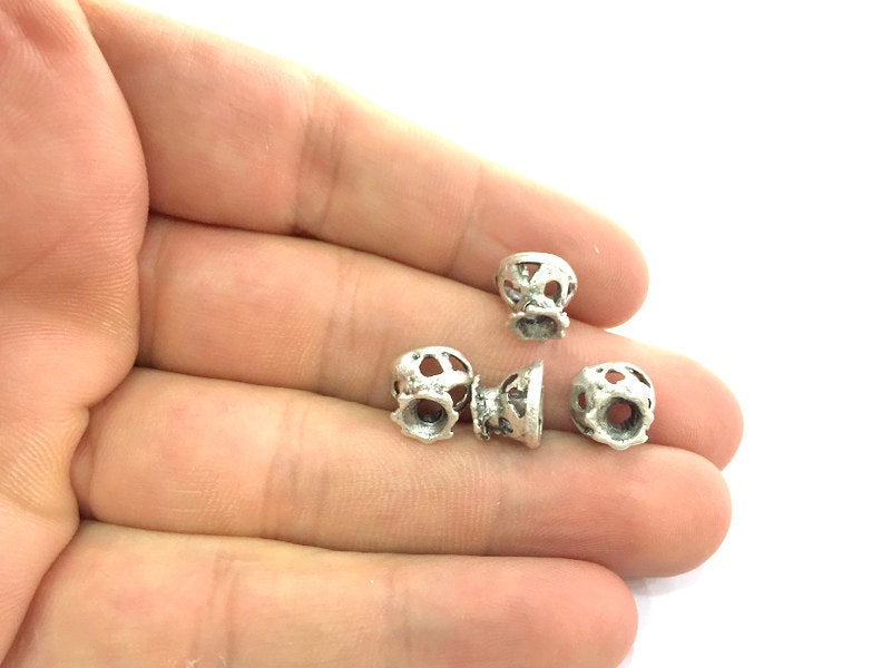 4 Antique Silver Plated Brass Cones , Findings  10x8mm  G12640