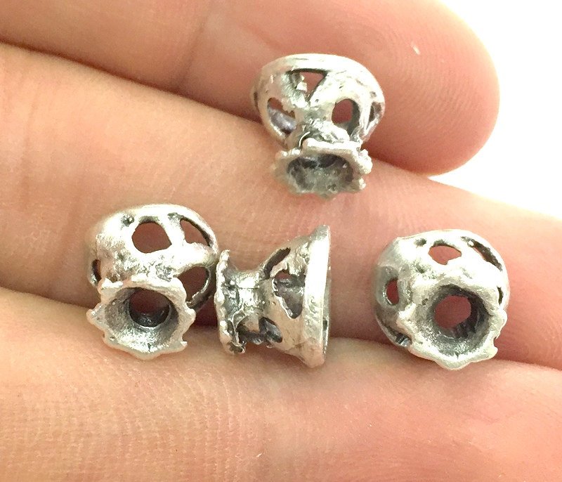 4 Antique Silver Plated Brass Cones , Findings  10x8mm  G12640