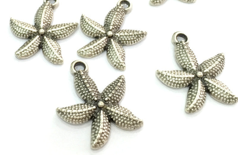 4 Pcs (22x18 mm.) Antique Silver Plated Metal Sea Star Charms    G4117