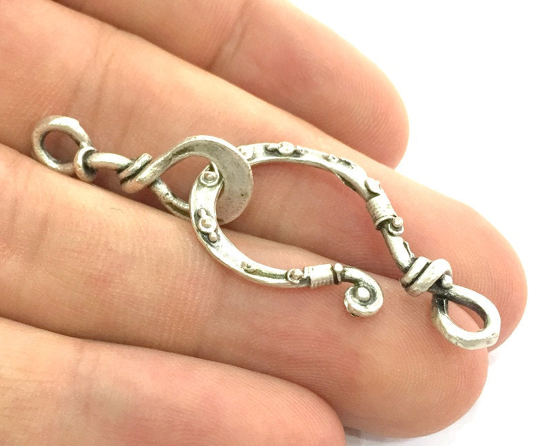 Hook Clasp Findings , Antique Silver Plated Brass G14406