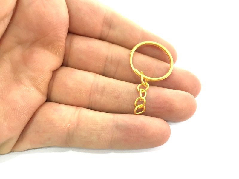 2 Pcs Key Ring Findings, Gold Plated Brass  G4136
