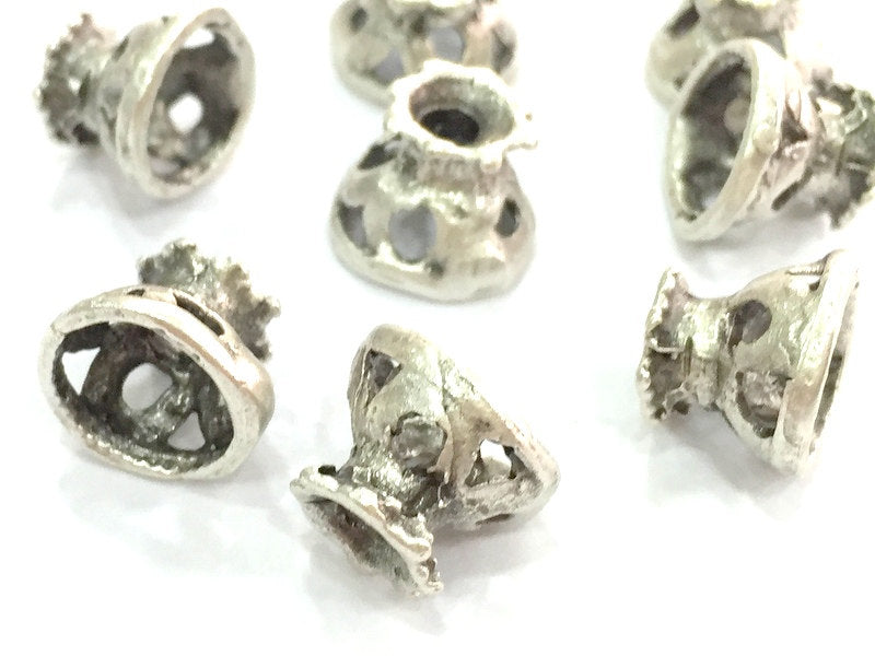 4 Antique Silver Plated Brass Cones , Findings  10x8mm  G12640