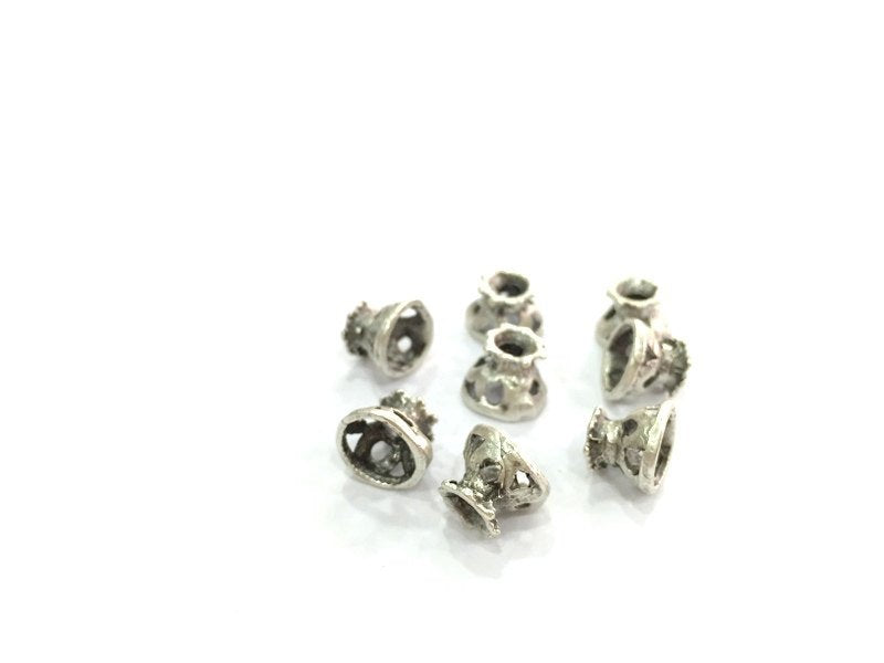 4 Antique Silver Plated Brass Cones , Findings  10x8mm  G12640