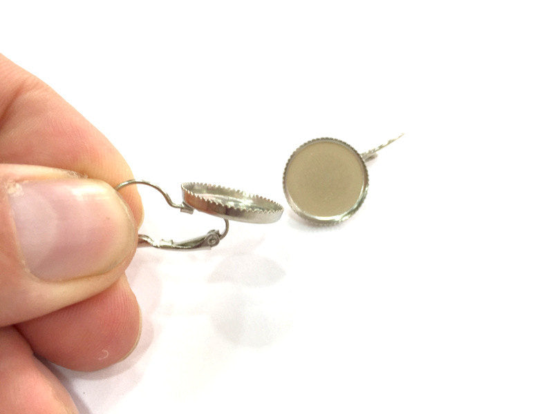 10 Pcs (5 set) 18mm Silver Brass Earring  Blank   G4167